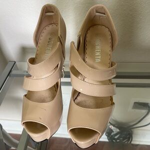 Women's Tan Peep-Toe Heels